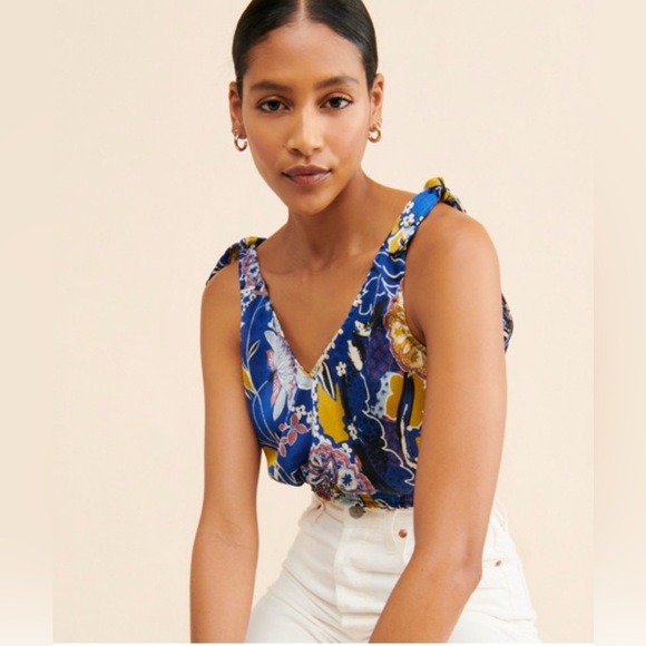Free People Intimately โWeekend in Montaukโ Blue Floral Tie Strap Crop Top NWT ๐ผ - Picture 4 of 12